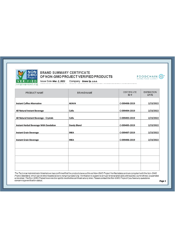 Certificate NON-GMO-2021